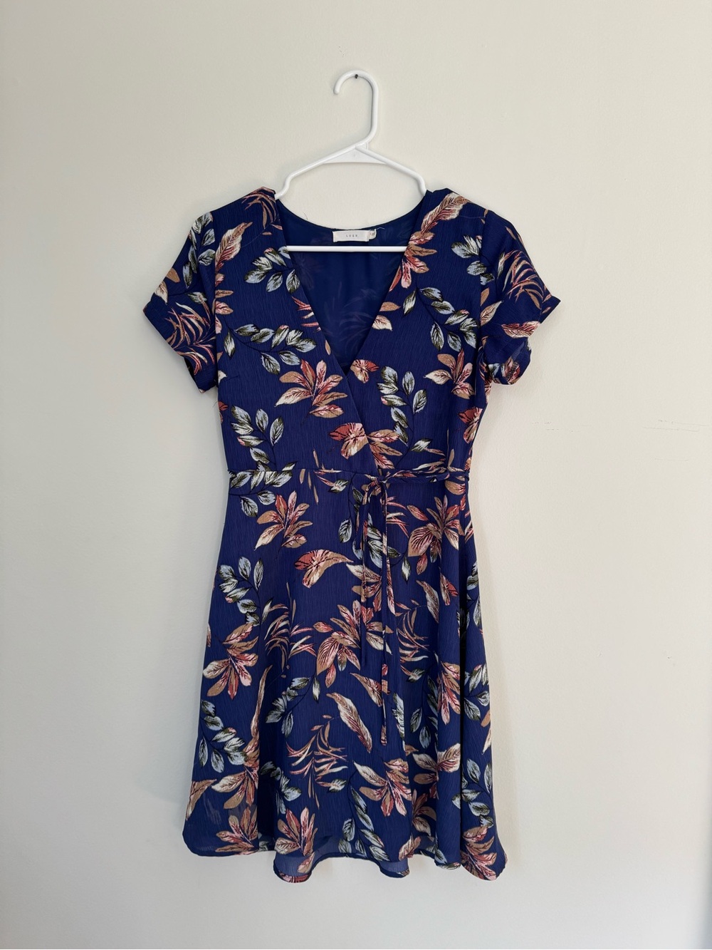 Lush Deep Blue and Pink Floral Mini Wrap Dress Size Small 💙🩷🪻🌸